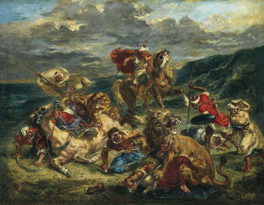 Охота на львов в Марокко - Эжен Делакруа 1854 Холст, масло 74x92