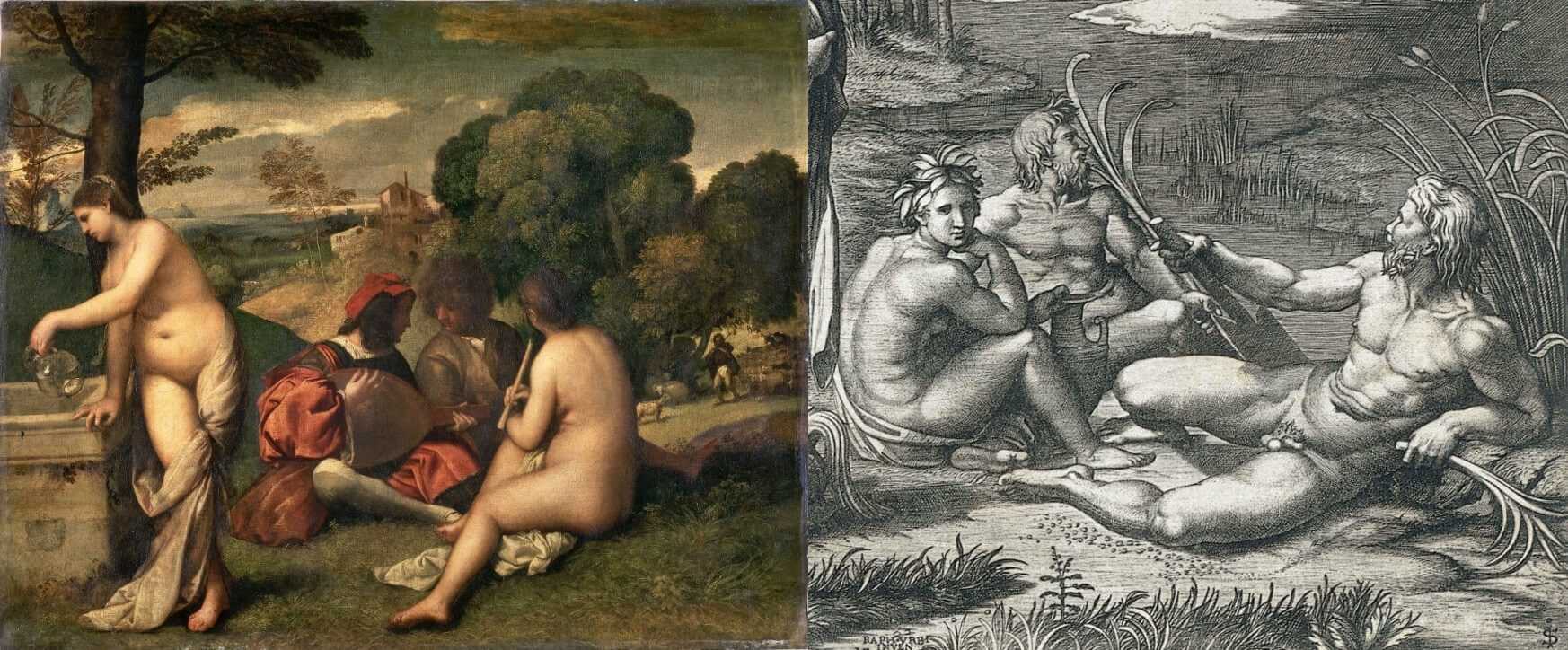 Сельский концерт - Джорджоне 1508-1510 Холст, масло 110 x 138 см Сельский концерт - Джорджоне 1508-1510 Холст, масло 110 x 138 см    Пасторальные картины удавались византийскому художнику