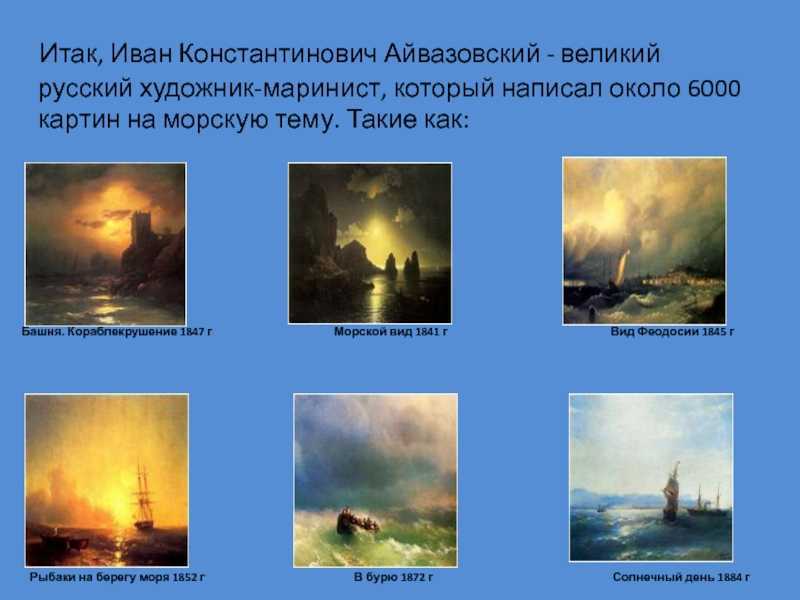 Самое важное из Биографии Айвазовского Картины с Названиями и их Описание