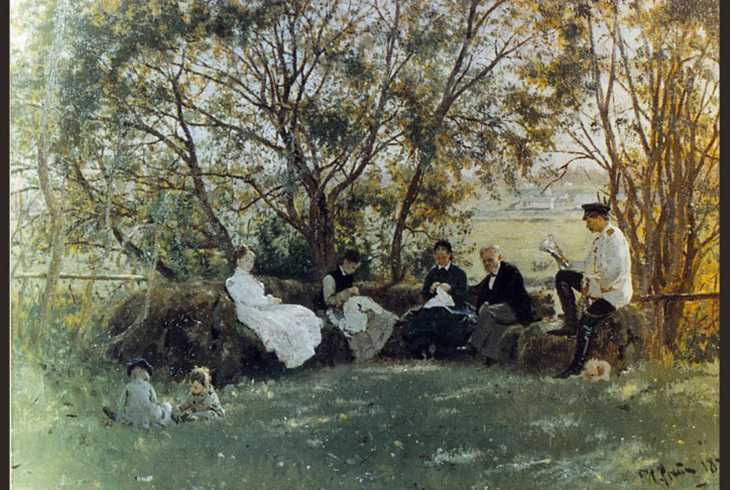 Репин и.е. на дерновой скамье. 1876