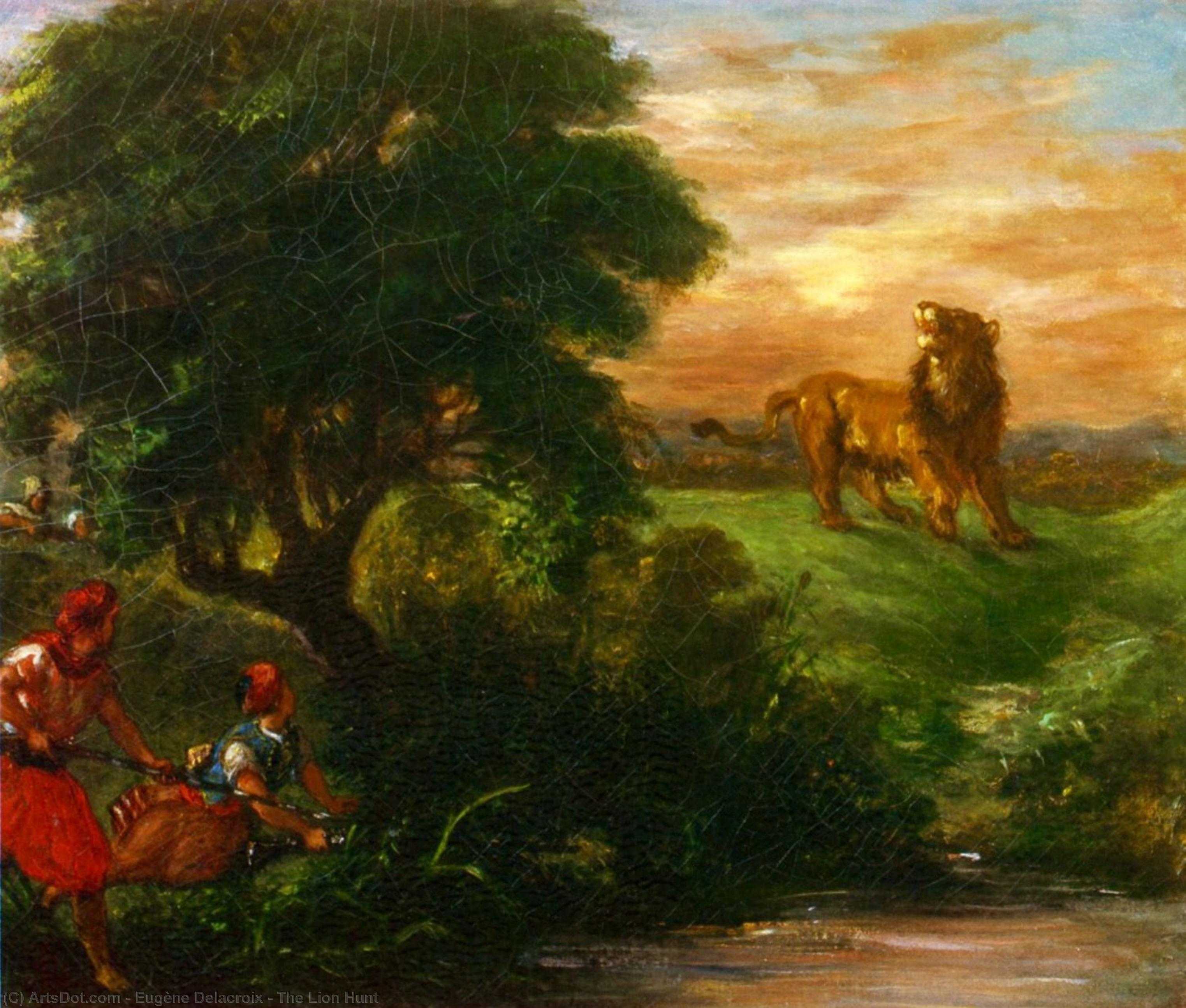 Охота на львов в Марокко - Эжен Делакруа 1854 Холст, масло 74x92