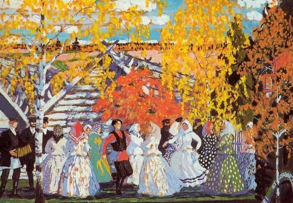 Осенний сельский праздник кустодиева описание
